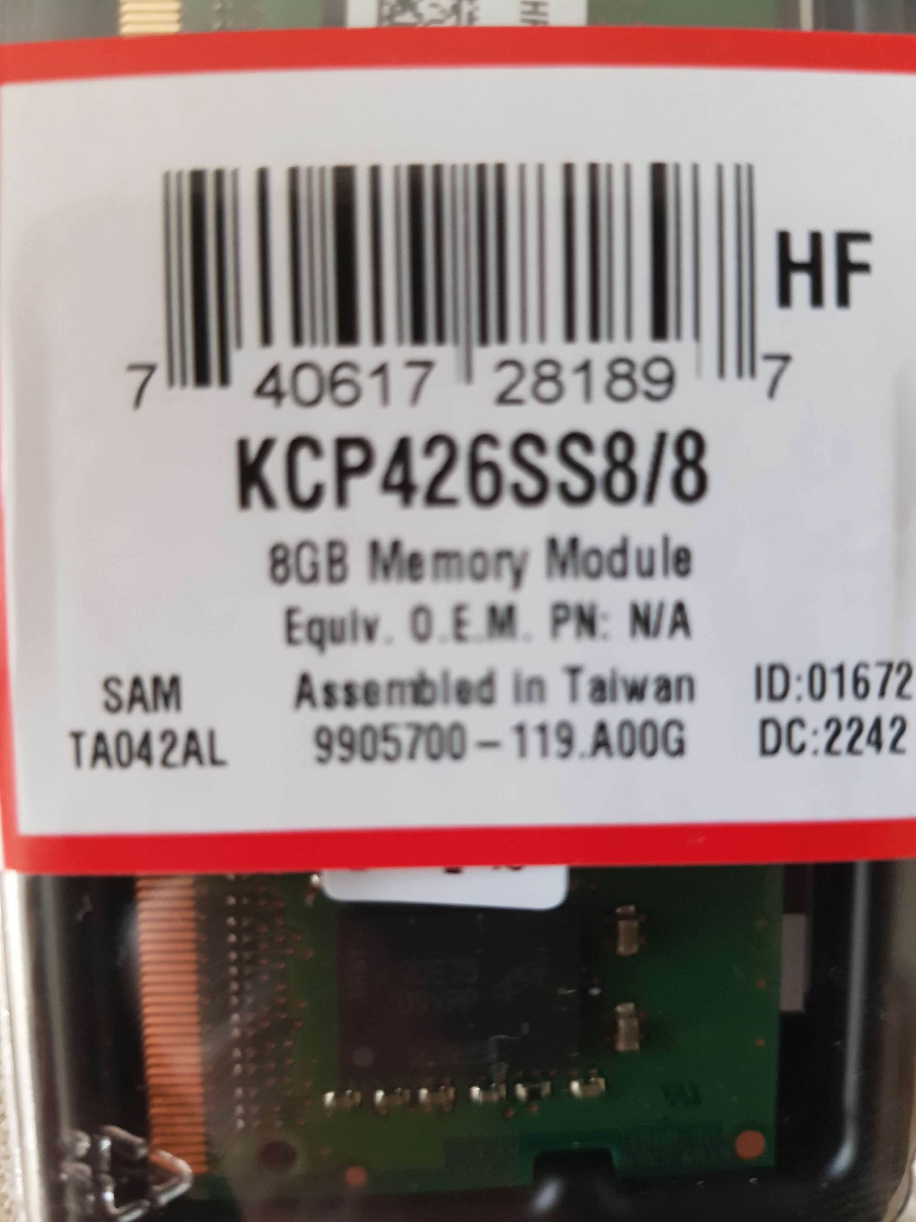 Memoria RAM Kingston ValueRAM KCP426SS8/8 8GB 1x8GB DDR4 2666MHz